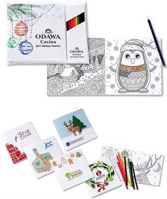 Deluxe Holiday Theme Colouring Book & 8 Pencil Set