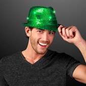 Sequin Flashing LED Green Fedora Hat