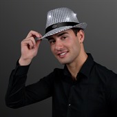 Sequin Flashing LED Silver Fedora Hat