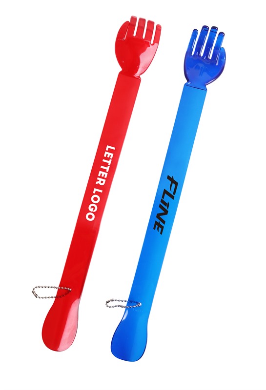 Novelty Shoe Horns come in a choice of blue or red colours