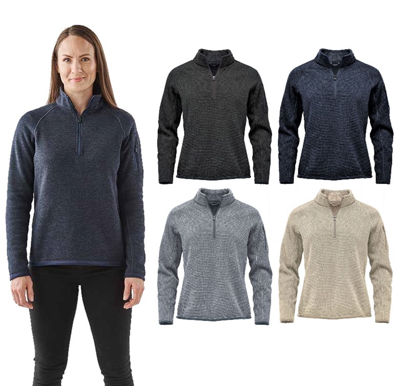 Avalanche Ladies' Full Zip Sweater Knit Fleece Jacket-Heather Gray