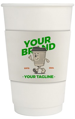 500ml Compostable PLA Double Wall Coffee Cup With Sleeve