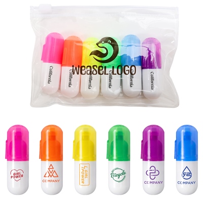 6 Piece Capsule Highlighter Set