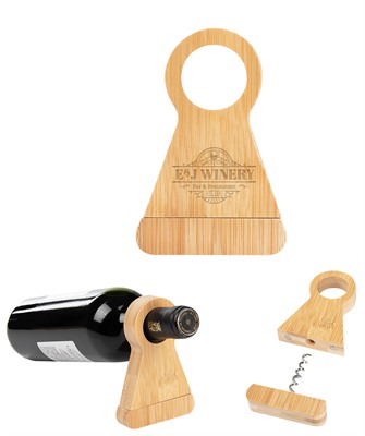 Bamboo Wine Bottle Stand & Opener