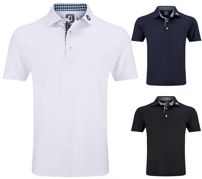 Footjoy Mens Stretch Pique with Gingham Trim Polo