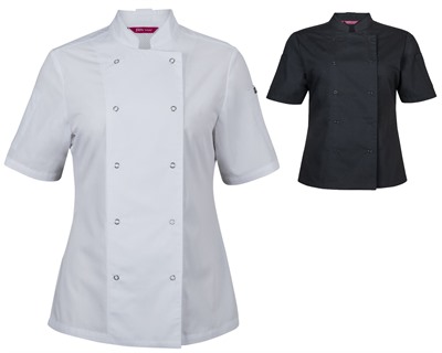 Ladies Short Sleeve Snap Button Chef Jacket