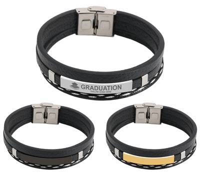 Leather Stitch Accent Bracelet With Hook Buckle