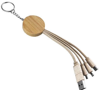 Round 5 In 1 Bamboo Charging Cable Key Ring