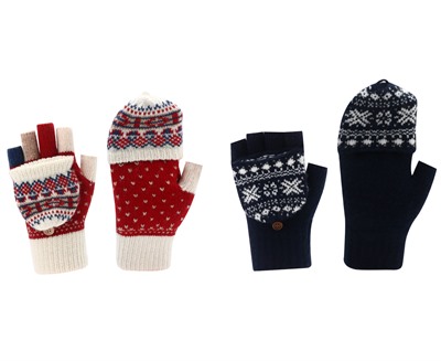 Sala Jacquard Fingerless Gloves with Flip Cover