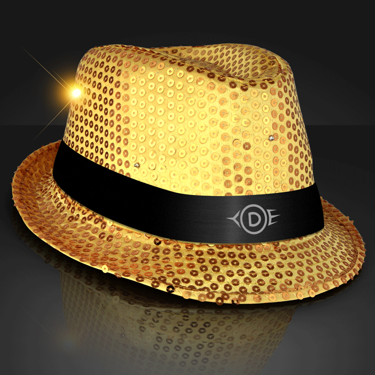 Sequin Flashing LED Gold Fedora Hat