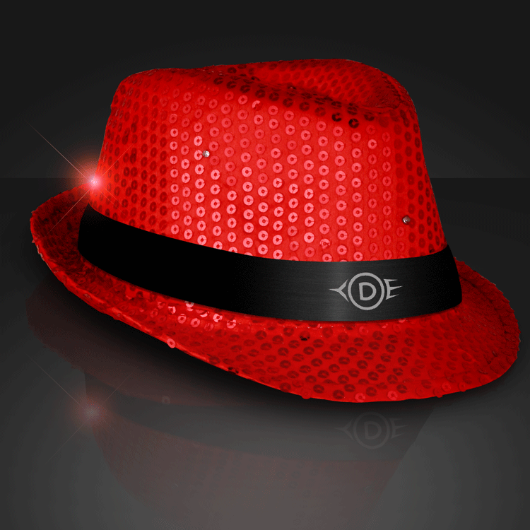 Sequin Flashing LED Red Fedora Hat