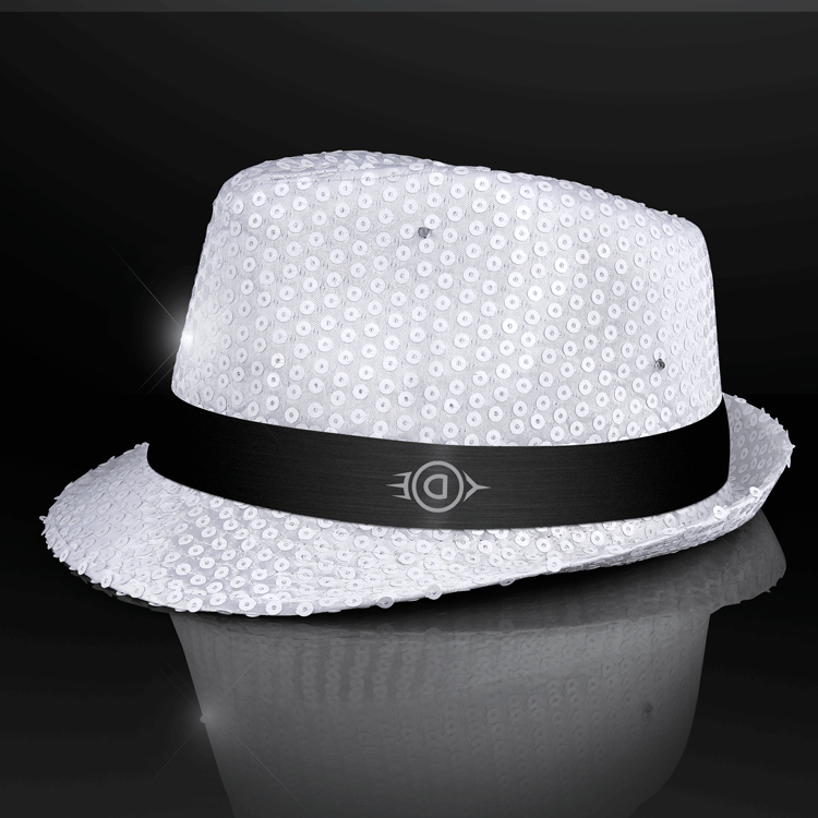 Sequin Flashing LED White Fedora Hat