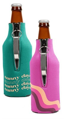 Zippered Longneck Stubby Holder With Bottle Opener
