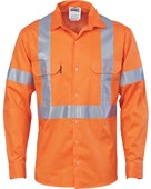 Hi Vis Cotton Long Sleeve Shirt With X Back Reflective Tape