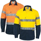 Hi Vis Two Tone Long Sleeve Drill Shirt With 3M 8906 Tape