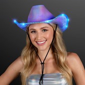 Iridescent Purple Blue Cowgirl Hat With Flashing Brim