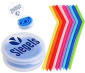Reusable Bent Silicone Straw In Round Container