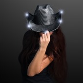 Shiny Black Cowboy Hat WIth Flashing Brim